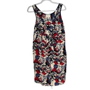 Yumi Kim Red Blue Floral Ruffle Neck Dress Size M Medium Sleeveless.